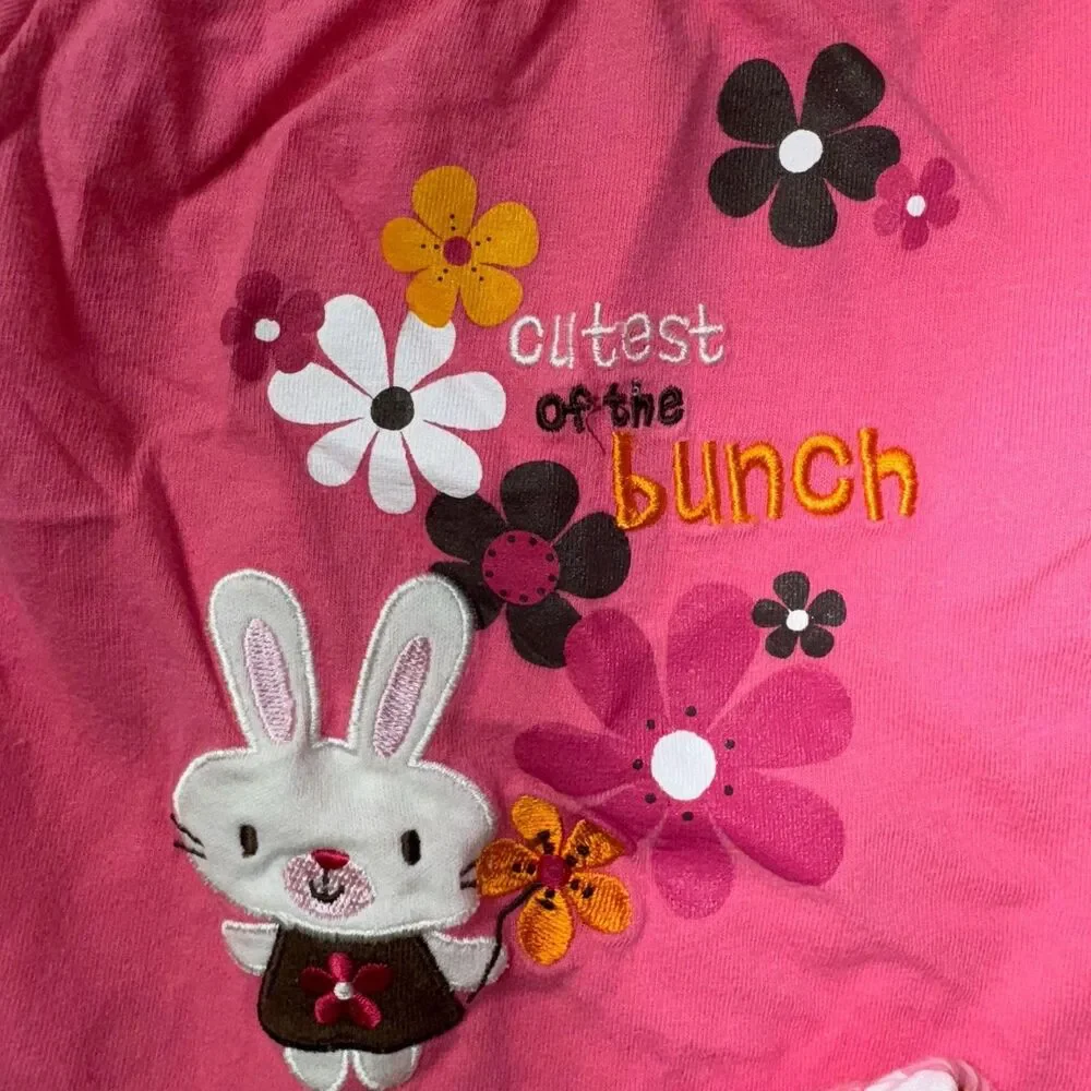 Outfit Set Baby Girl 3 Mos 2 Piece Bunny Rabbit Top Pink Floral Skirt Bloomers